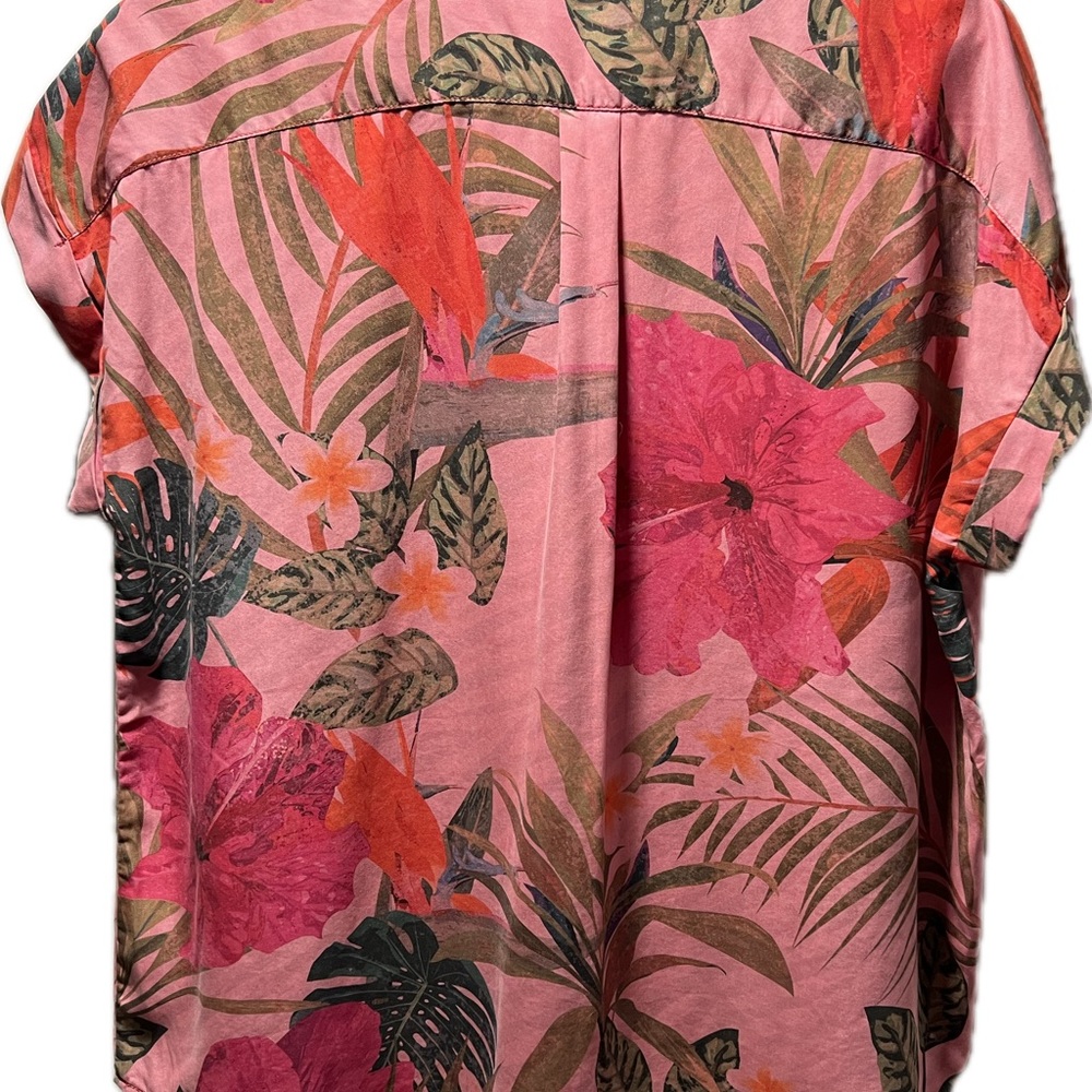 Desigual Tropical Print Pink Button-Up Women's Top sz XL - Picture 6 of 7